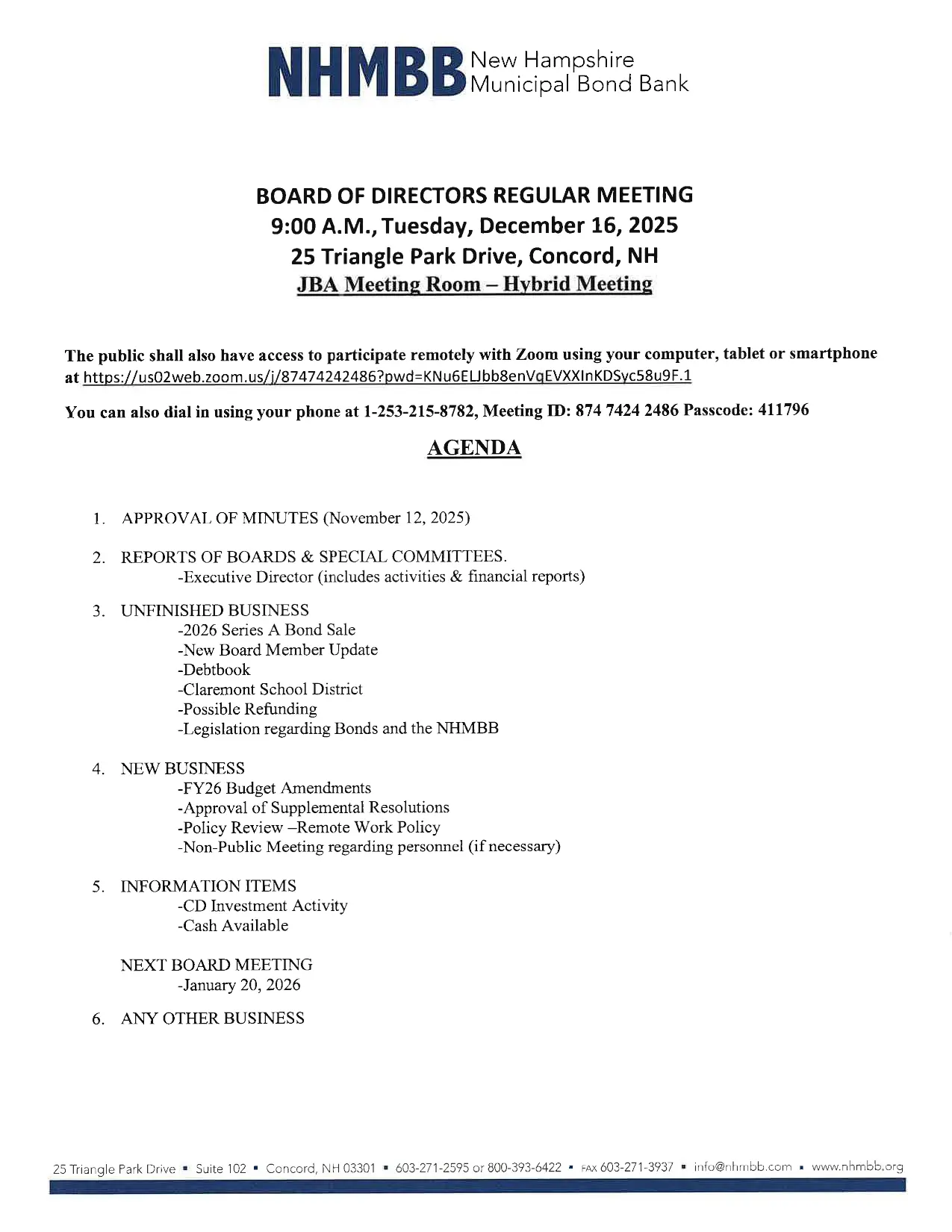 Agenda for Home Page