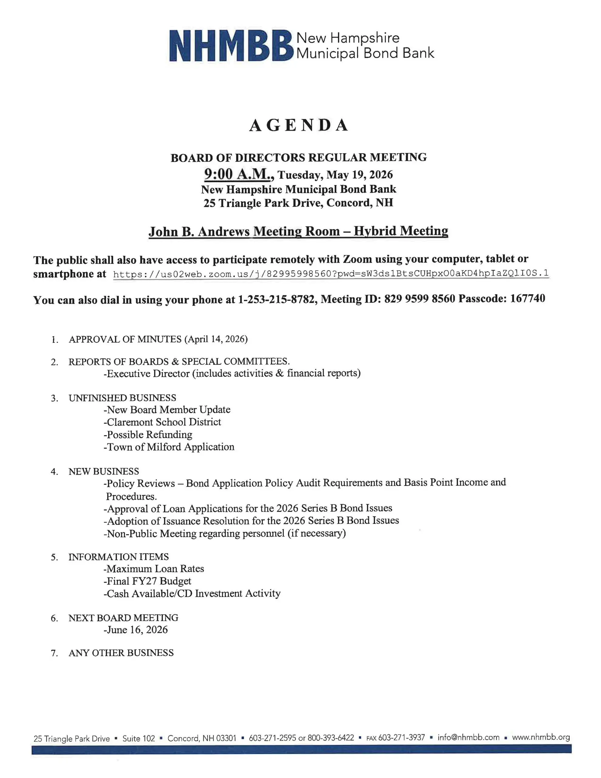 Agenda519 NHMBB Board Meeting Agenda PDF Preview